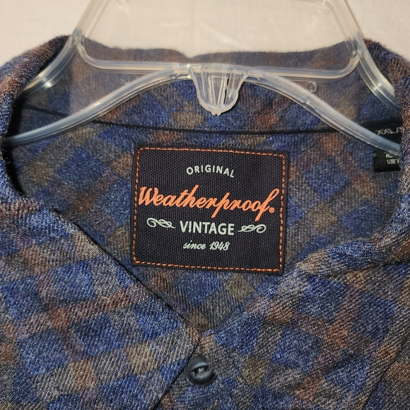 Weatherproof Vintage Shirt Mens 2XL Blue Brown Plaid Flannel Button Down Pocket - Picture 3 of 10